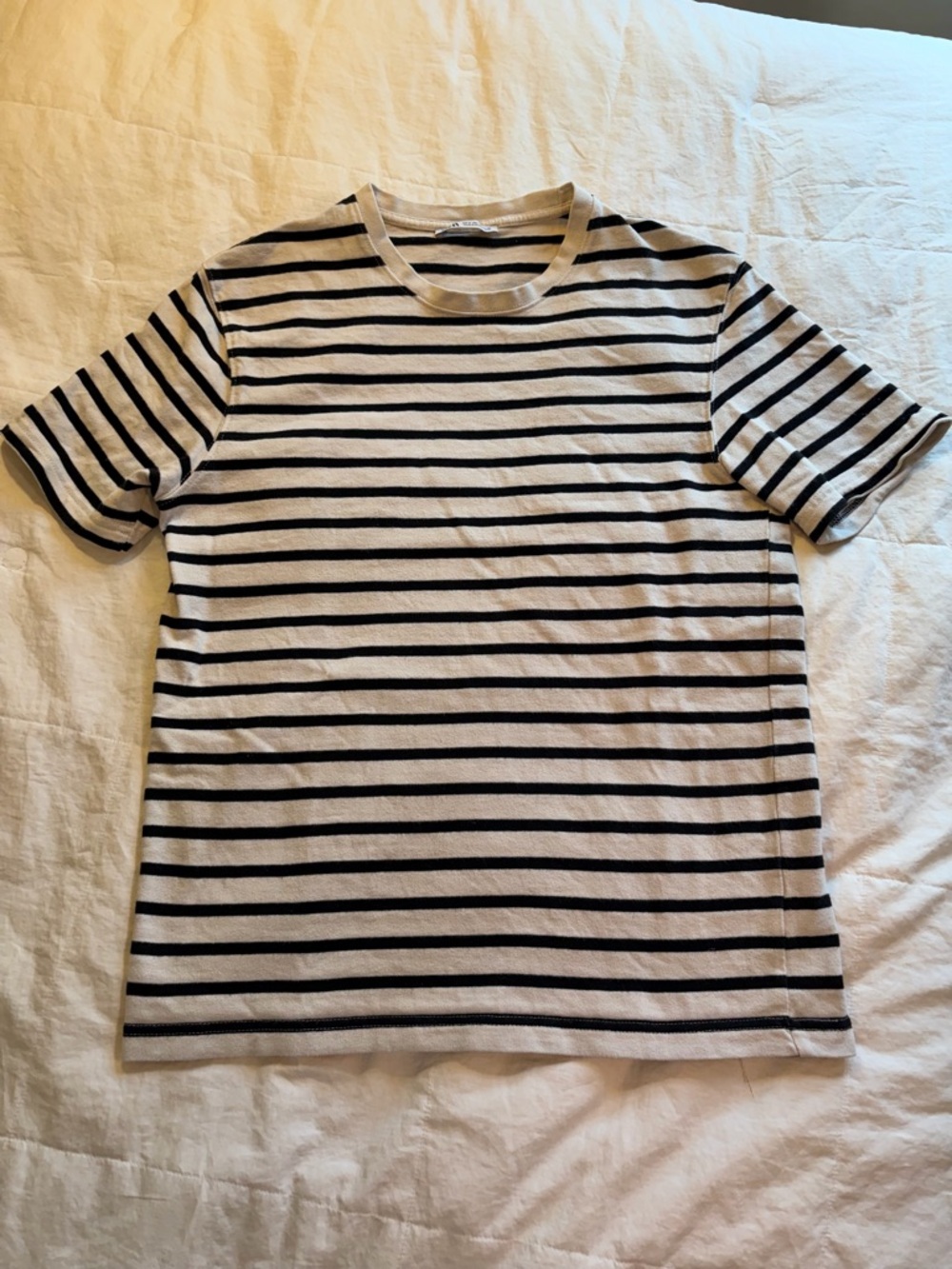Classic Black and Cream Striped Crewneck T-Shirt